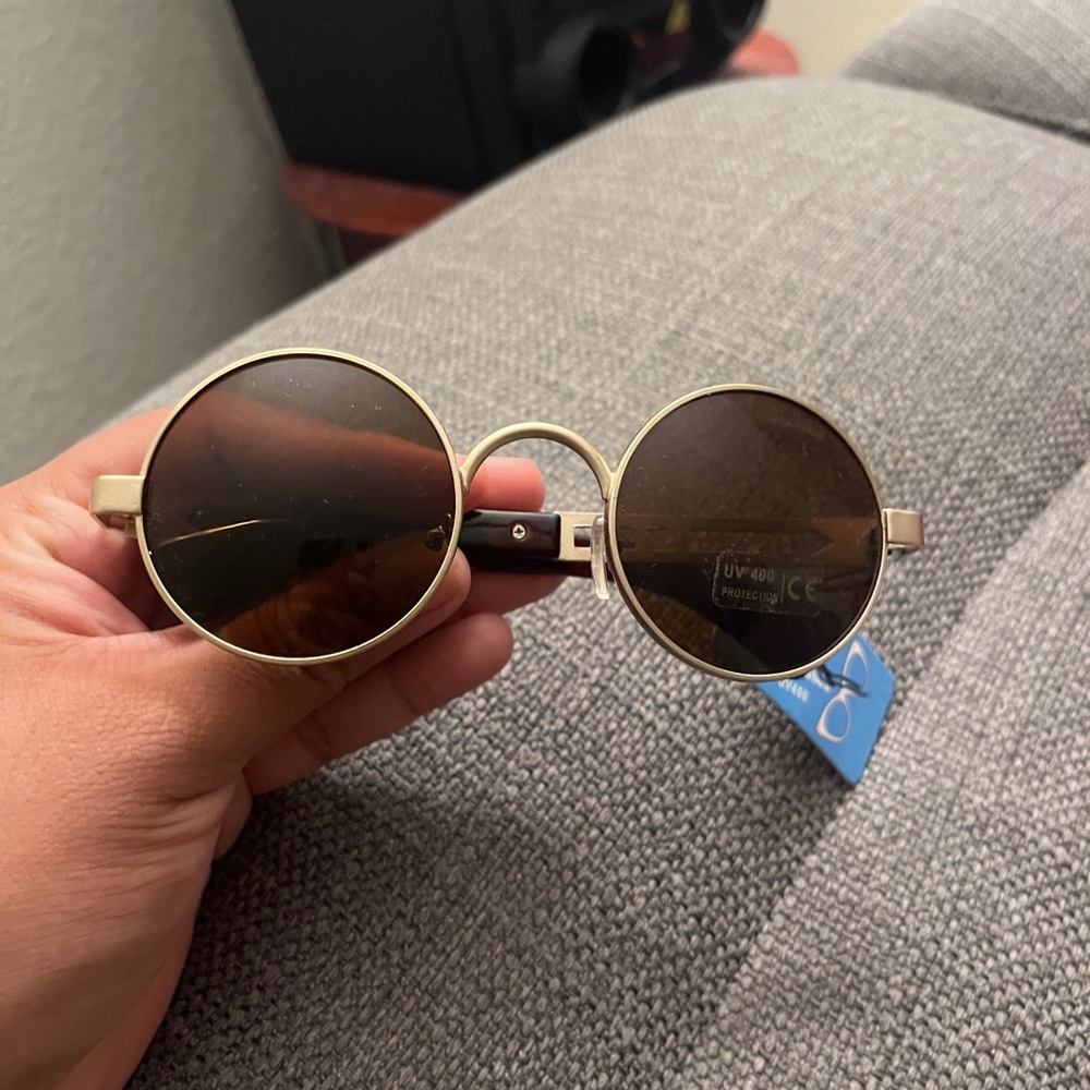 Round Gold Sunglasses with Brown Lenses